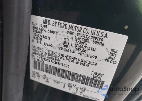 2002 Ford F-250 Lariat/Xl/Xlt из США, поврежденный, VIN 1FTNX21F62EB45825